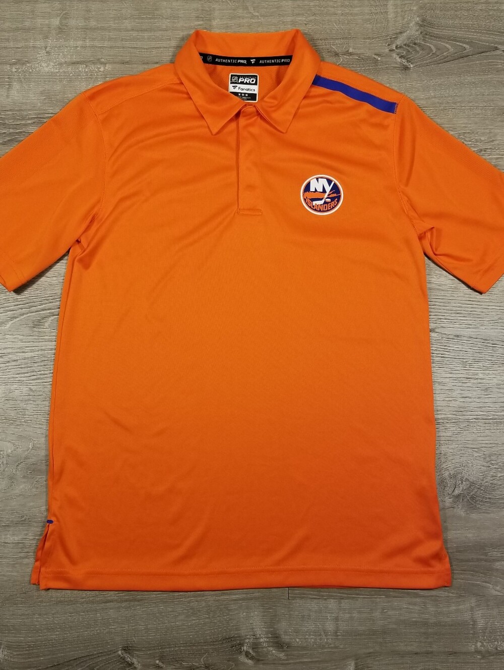 NHL Authentic Pro Fanatics New York Islanders Polo Shirt Orange Mens Medium